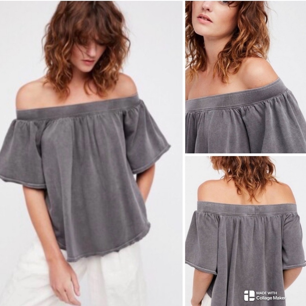 Free People Kiss Me off the shoulder dolman flutter sleeve sweatshirt